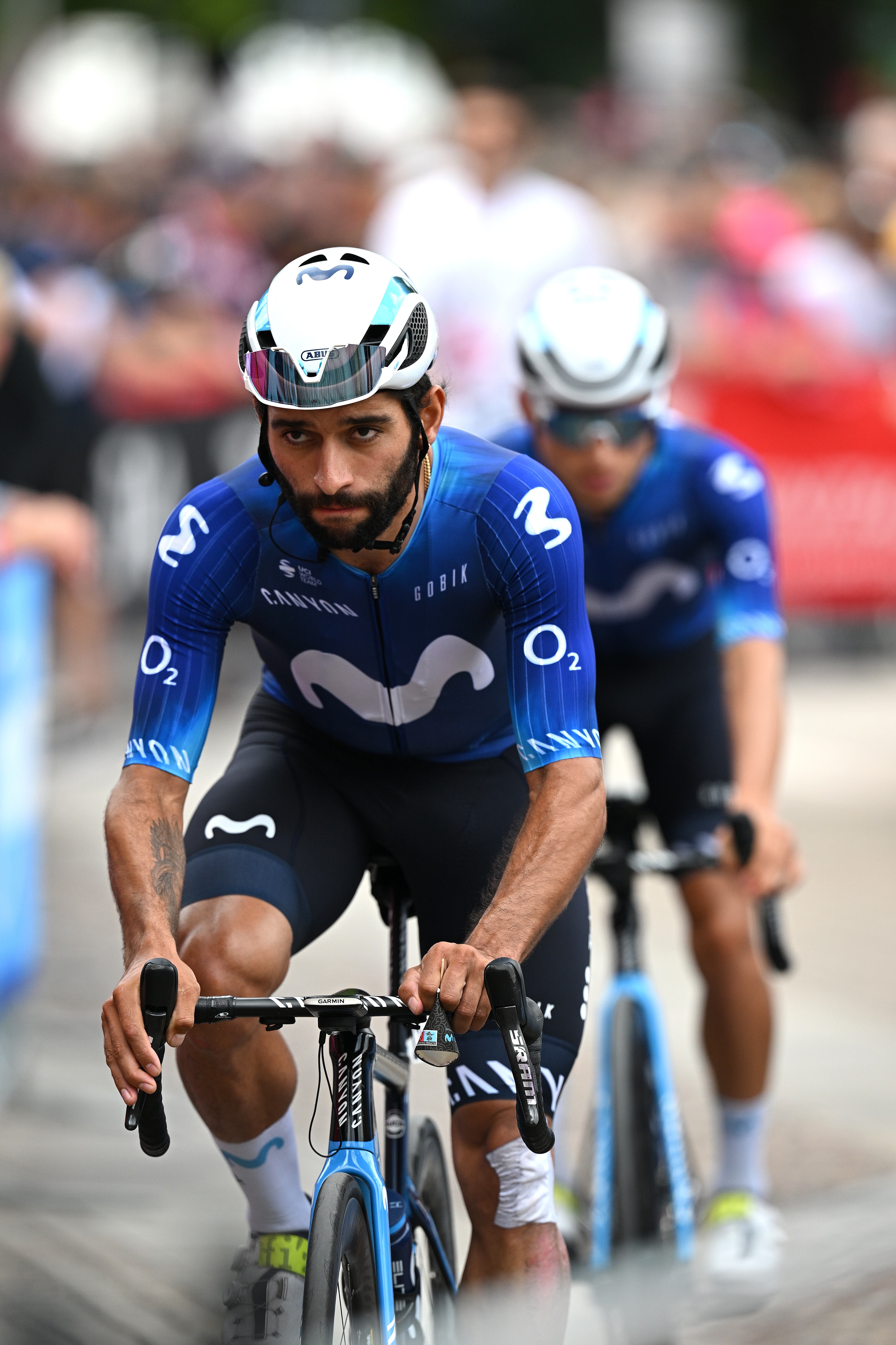 PERGINE VALSUGANA, ITALY - MAY 24: Fernando Gaviria of Colombia and Movistar Team prior to the 106th Giro d'Italia 2023, Stage 17 a 197km stage from Pergine Valsugana to Caorle / #UCIWT / on May 24, 2023 in Pergine Valsugana, Italy. (Photo by Stuart Franklin/Getty Images,)