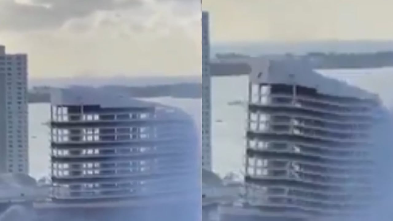 Una enorme nube de polvo cubre Brickell Key tras la demolición del emblemático hotel.
