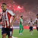 Luis Fernando Muriel celebrando uno de los goles que le hizo a Nacional en esta final de ida de la Liga BetPlay.