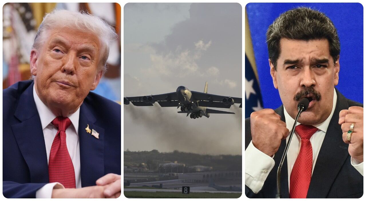 Donald Trump, un bombardero B-52 y Nicolás Maduro