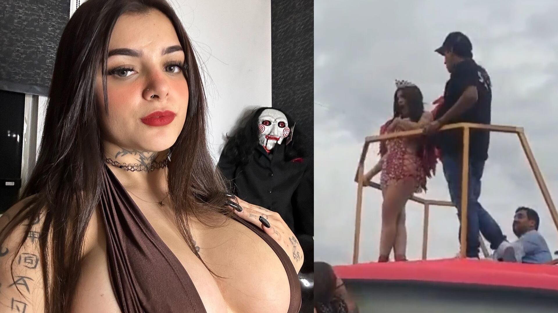 Uno de los huevos le pegó en su seno. Fotos: Instagram @karelyruiz - Twitter @Psico_Estefany.