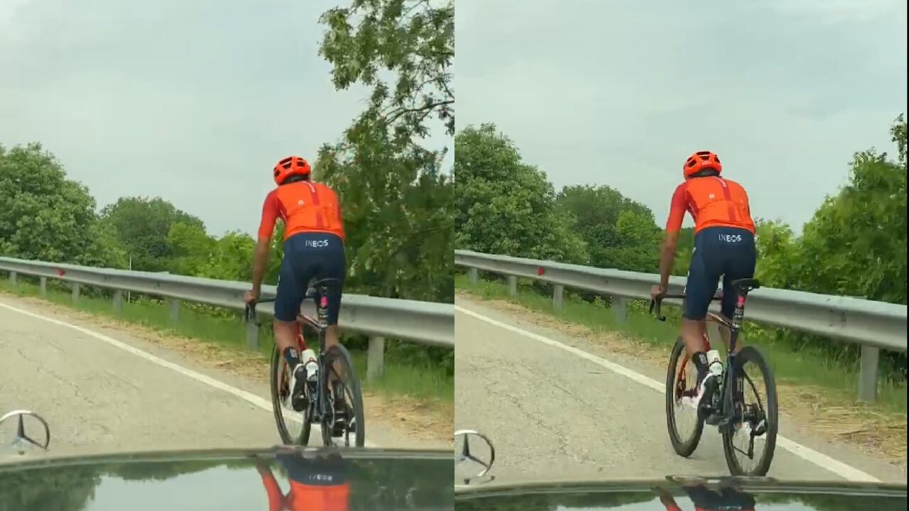 Egan Bernal nuevamente en su bicicleta, mientras avanza en su recuperación.