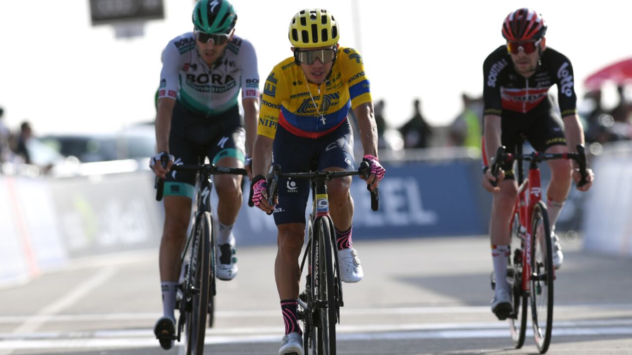 Sergio Higuita llega cuarto en el la etapa 5 del UAE Tour. Foto: @EFprocycling - Twitter oficial