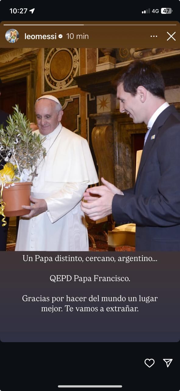 Historia de Messi por la muerte del Papa Francisco