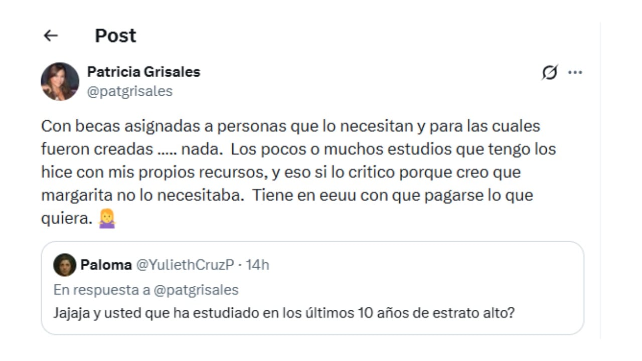 Patricia Grisales tiró pulla sobre Margarita Rosa de Francisco.