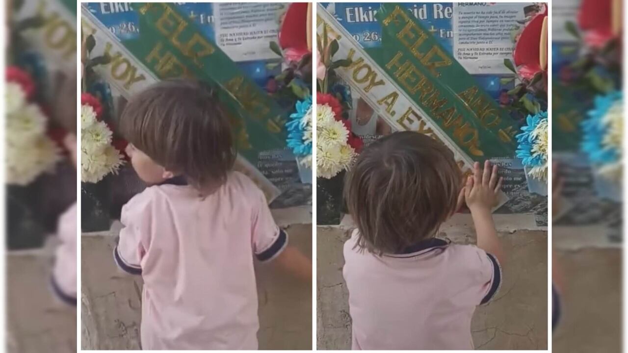 El niño abraza la tumba mientras se pregunta ¿dónde está mi papito?.