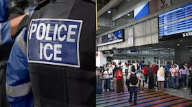 Agentes del ICE permanece en zona de control de aeropuertos en Estados Unidos, como parte del despliegue federal para apoyar a la TSA, en medio de retrasos y escasez de personal.