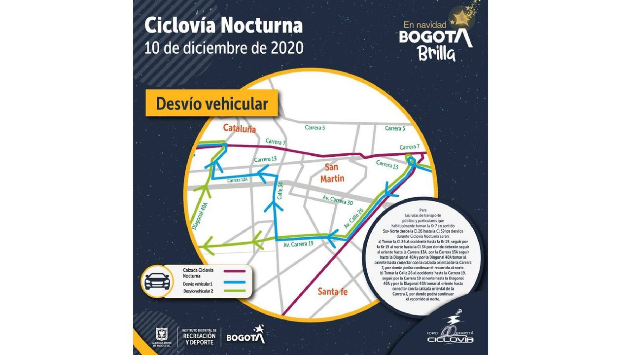 Desvíos vehiculares por la Ciclovía Nocturna el 10 de diciembre