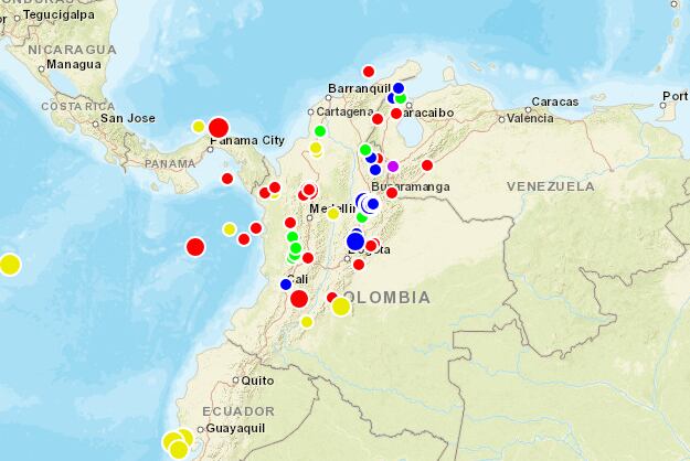 El Servicio Geológico Colombiano se encarga de informar sobre los eventos sísmicos más destacados del día