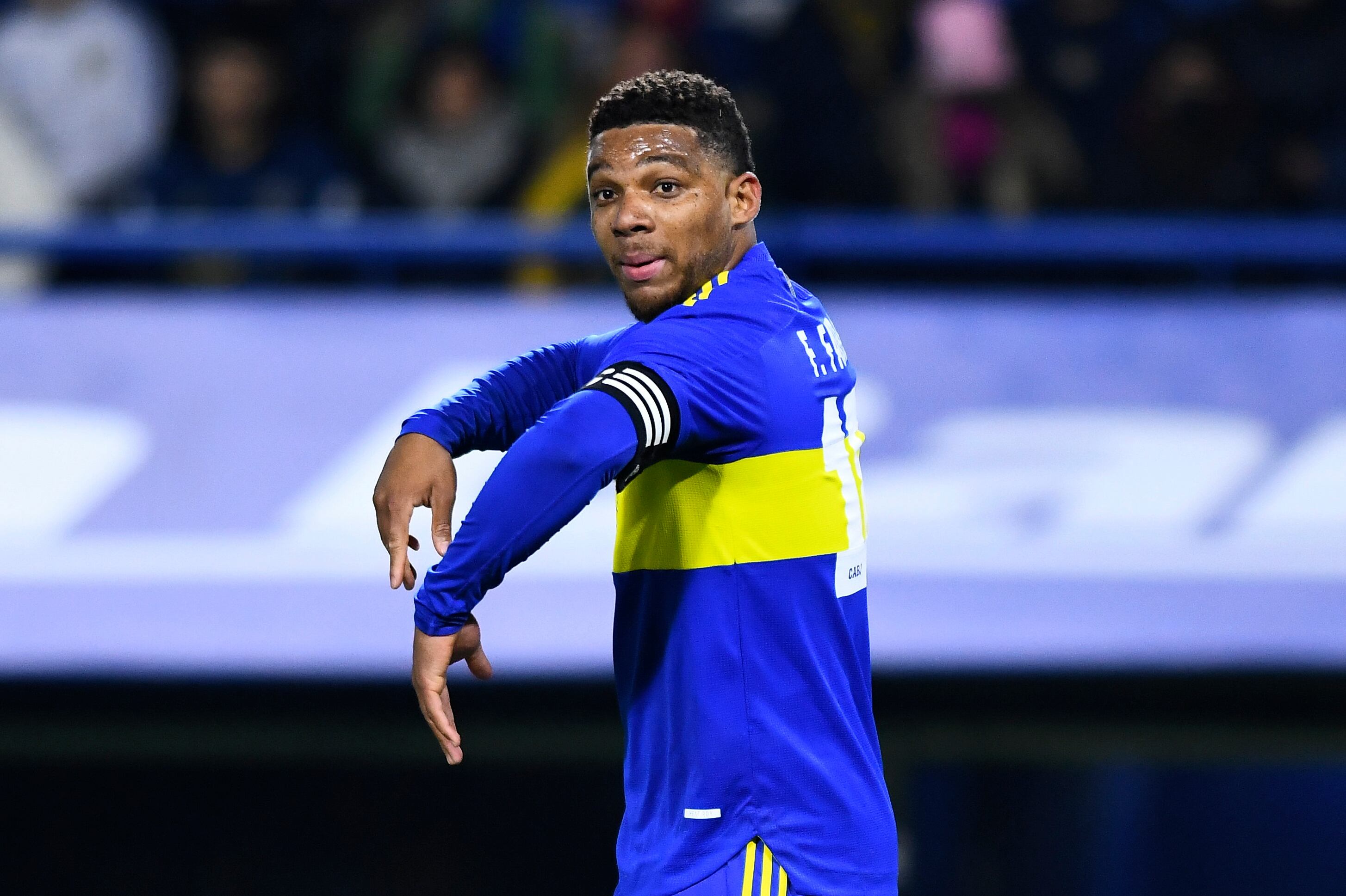 BUENOS AIRES, ARGENTINA - JUNE 24: Frank Fabra of Boca Juniors gestures during a match between Boca Juniors and Union as part of Liga Profesional 2022 at Estadio Alberto J. Armando on June 24, 2022 in Buenos Aires, Argentina. (Photo by Rodrigo Valle/Getty Images)