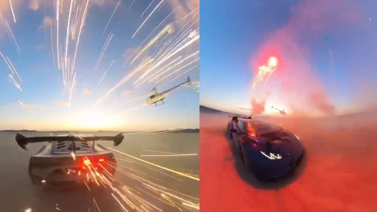 El vehículo iba en movimiento mientras era alcanzado por los cohetes artificiales.