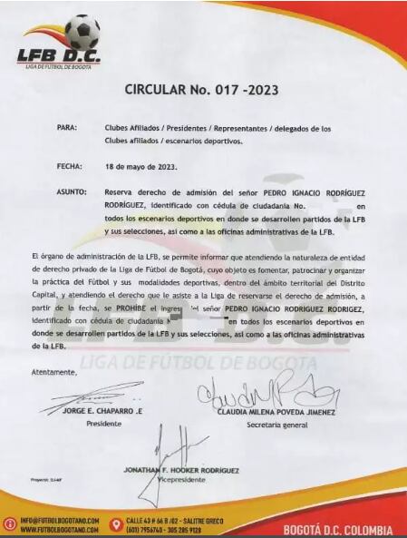 Liga de Fútbol de Bogotá (LFB).