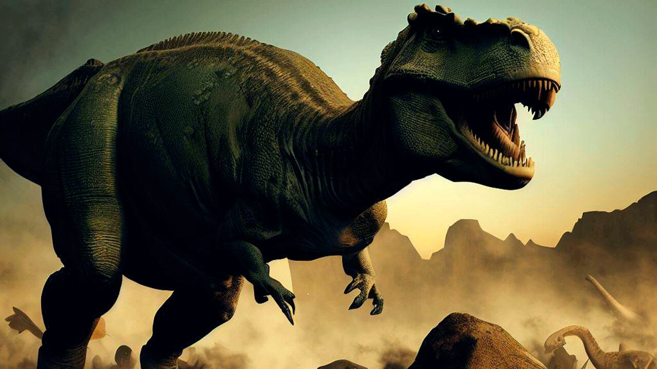 Ilustración creada con IA de dinosaurios de gran tamaño