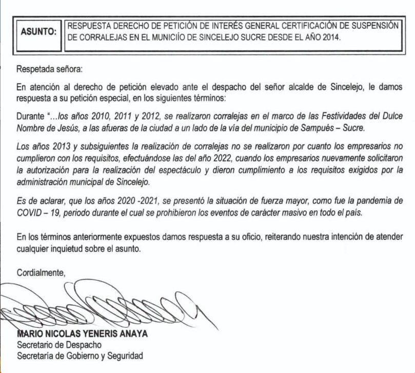 Suspensión corralejas en Sincelejo, Sucre