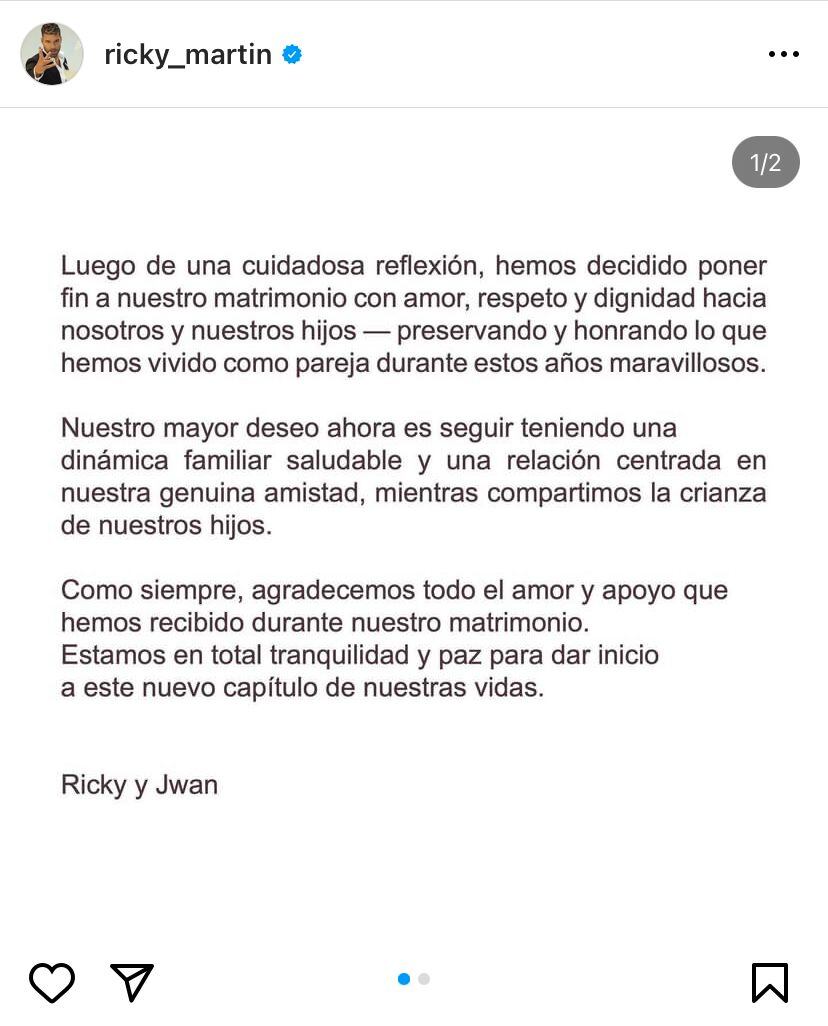 El cantante publicó una imagen con la que habló de su separación.
