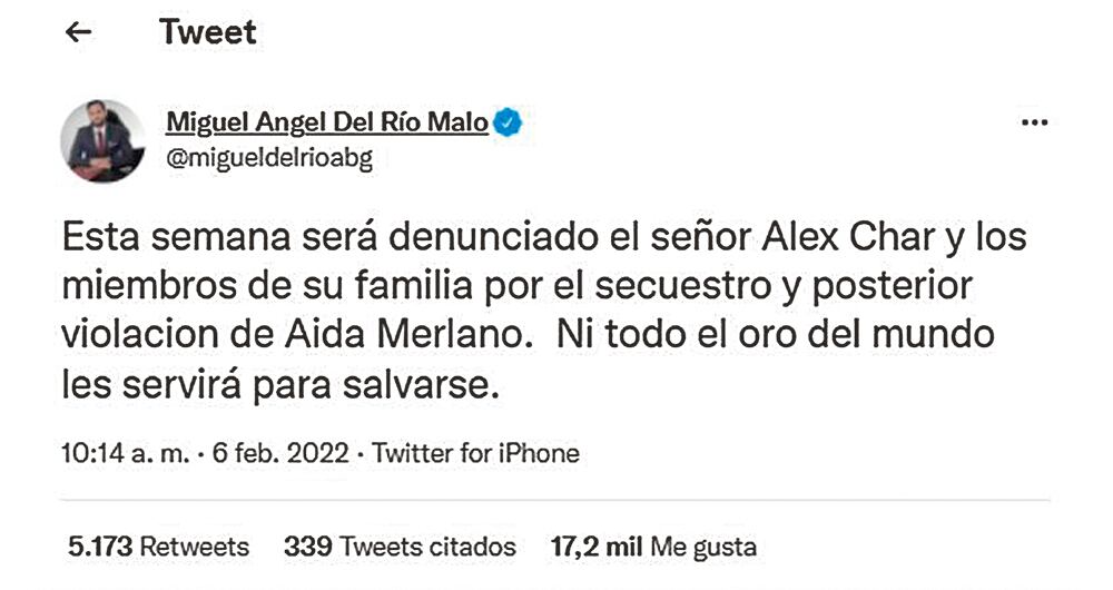 Tuit de Miguel Ángel del Río.