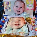 A supporter holds a cake with pictures of Kfir Bibas, the youngest hostage to be kidnapped by Hamas militants on the October 7 attack together with his mother and brother, as Israelis attend his first birthday celebration in Tel Aviv, on January 18, 2024. Kfir Bibas was born on January 18 and -- if still alive -- would be celebrating his first birthday. In November, Hamas broadcast a video announcing the death of the baby, his brother and mother, but there has been no confirmation from Israeli officials, and relatives are still clinging to the hope that they are not dead. (Photo by AHMAD GHARABLI / AFP)