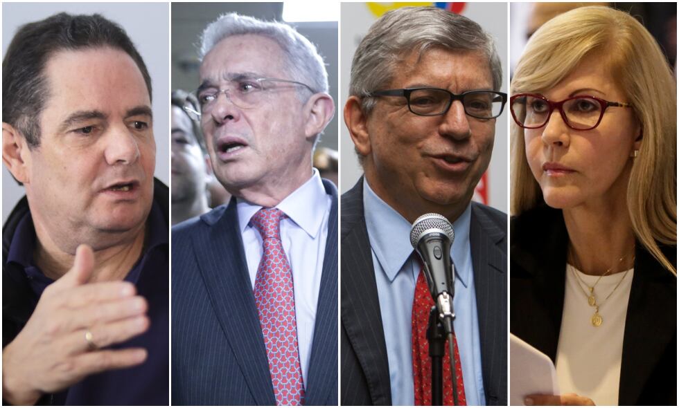 De izquierda a derecha: Germán Vargas Lleras, líder del Partido Cambio Radical; Álvaro Uribe Vélez, líder del Partido Centro Democrático; Cesar Gaviria, director del Partido Liberal; y Dilian Francisca Toro, exgobernadora y directora del Partido de la U. Principales opositores de la reforma a la salud.