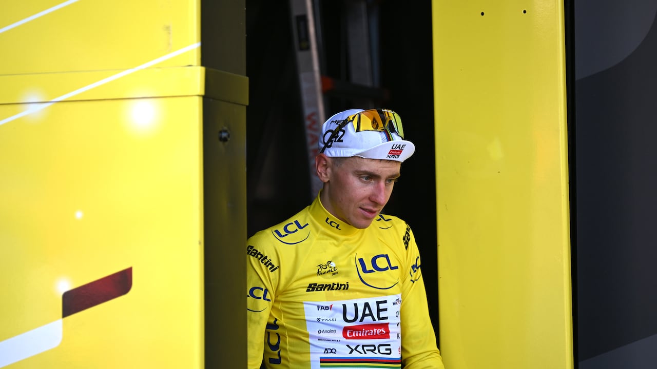 HAUTACAM, FRANCE - JULY 17: Tadej Pogacar of Slovenia and UAE Team Emirates - XRG celebrates at podium as Yellow Leader Jersey winner during the 112th Tour de France 2025, Stage 12 a 180.6km stage from Auch to Hautacam 1519m / #UCIWT / on July 17, 2025 in Hautacam, France. (Photo by Tim de Waele/Getty Images)