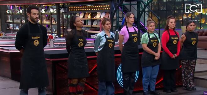 Los participantes que estuvieron en riesgo en el más reciente reto de eliminación en MasterChef Celebrity.