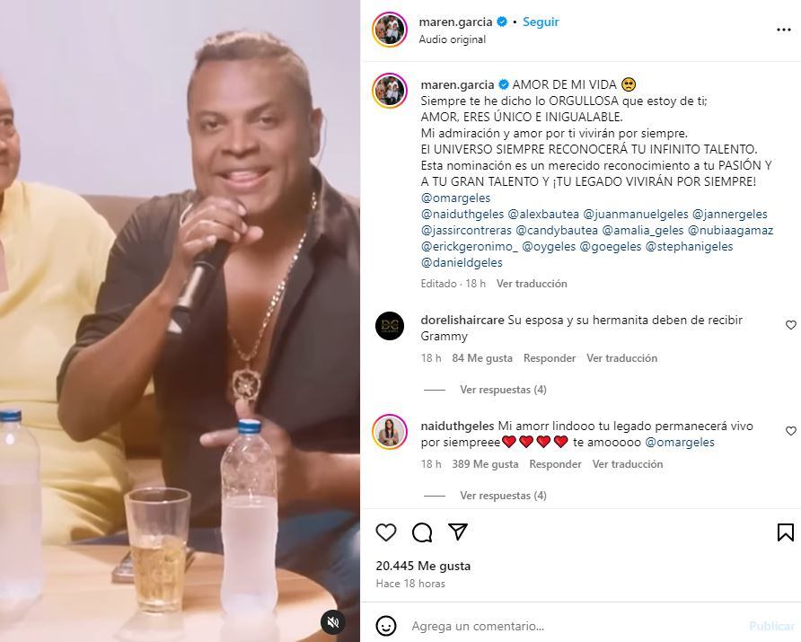 Maren compartió un mensaje emotivo por la noticia de la nominación de su esposo.