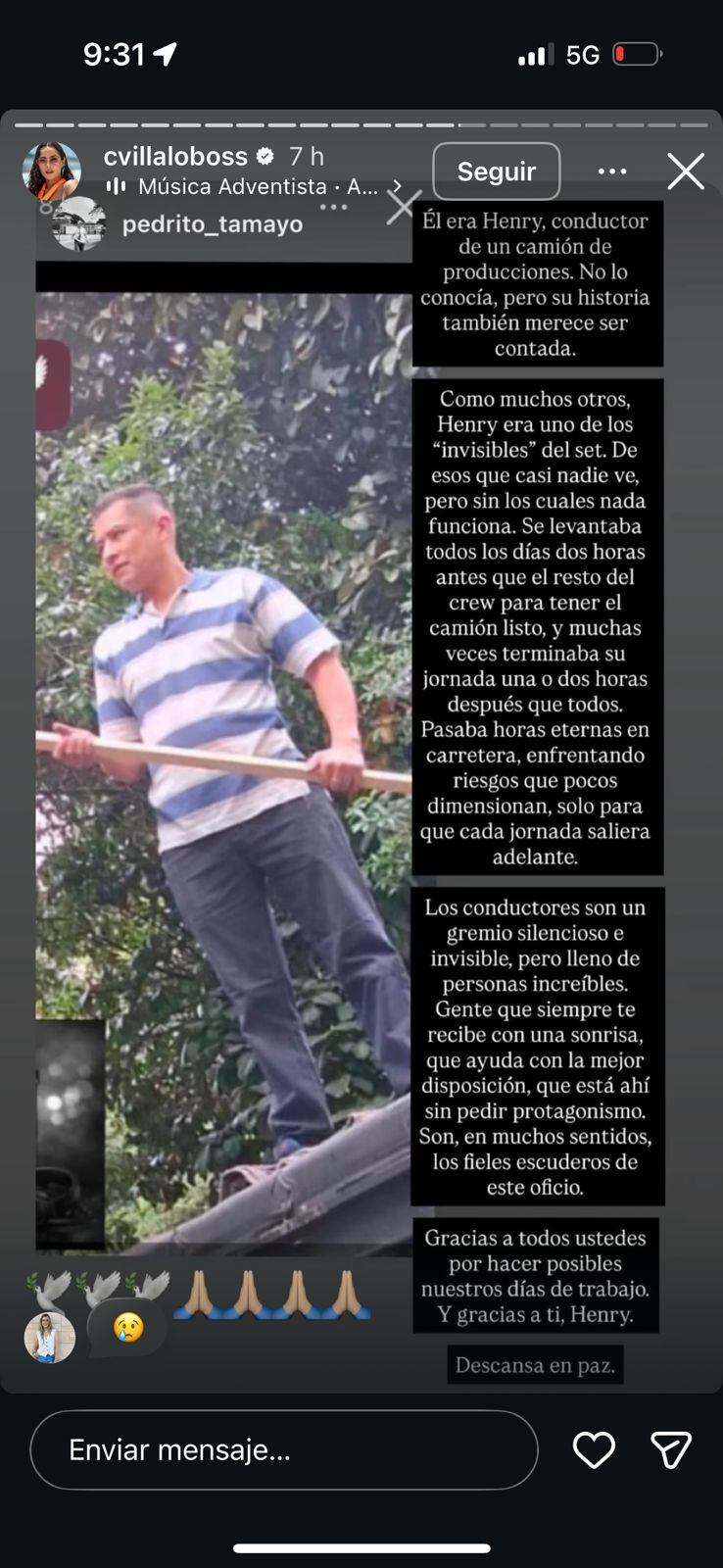 Mensaje de Carmen Villalobos a Henry Benavides