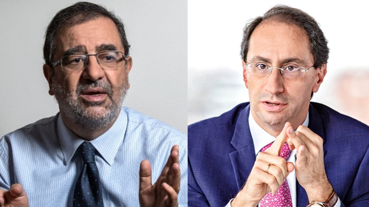 El presidente de Asobancaria, Hernando José Gómez (izquierda), respondió a la propuesta de mantener la sobretasa de renta al sector financiero. Esta fue presentada por el ministro de Hacienda, José Manuel Restrepo (derecha).