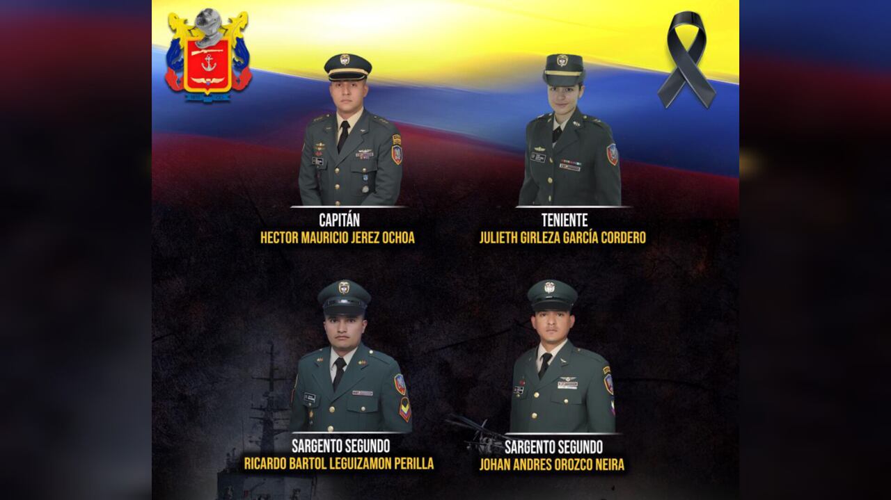 Fuerzas Militares de Colombia lamentan muerte de tripulantes del helicóptero que colisionó en Chocó.