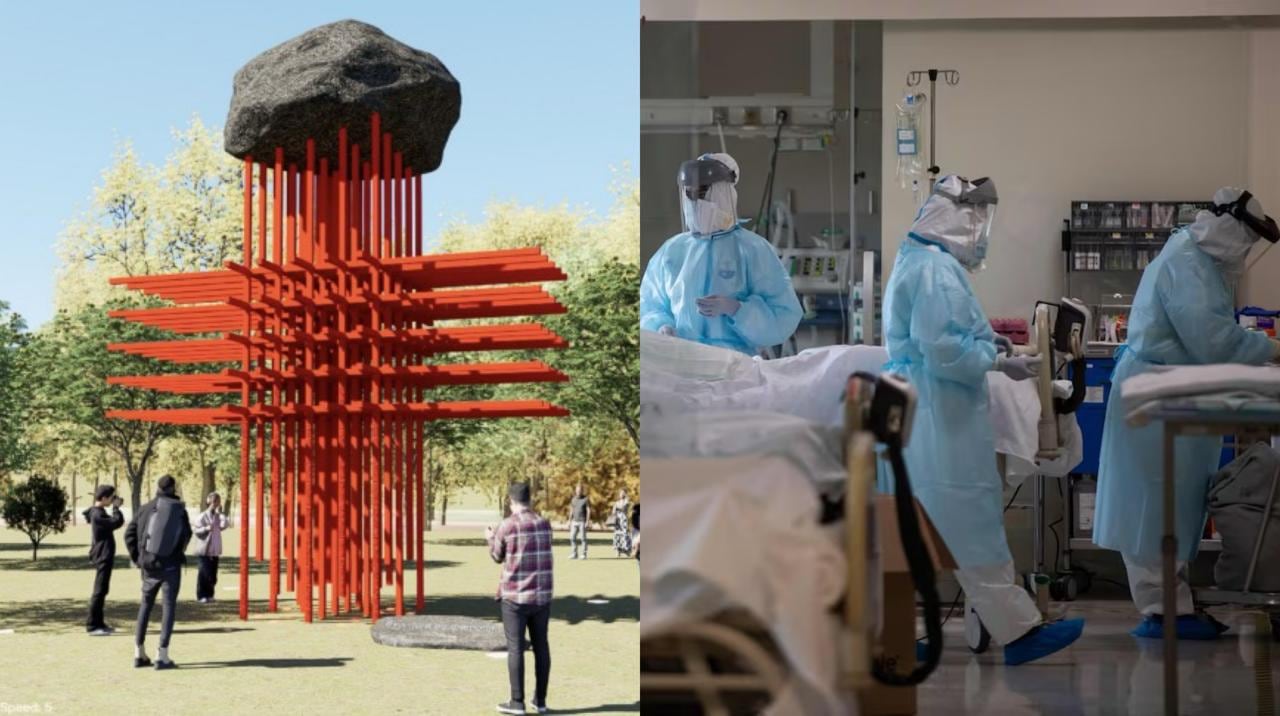 La escultura es titulada “Umbral”, del artista colombiano Carlos Castro Arias.