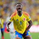KANSAS CITY, UNITED STATES - JULY 3: Jhon Cordoba (9) of Colombia gets injured during the 2026 FIFA World Cup Round of 32 match between Colombia and Ghana at Arrowhead Stadium (Kansas City Stadium) in Kansas City, Missouri, United States on July 3, 2026. Hakan Akgun / Anadolu (Photo by Hakan Akgun / Anadolu via AFP)