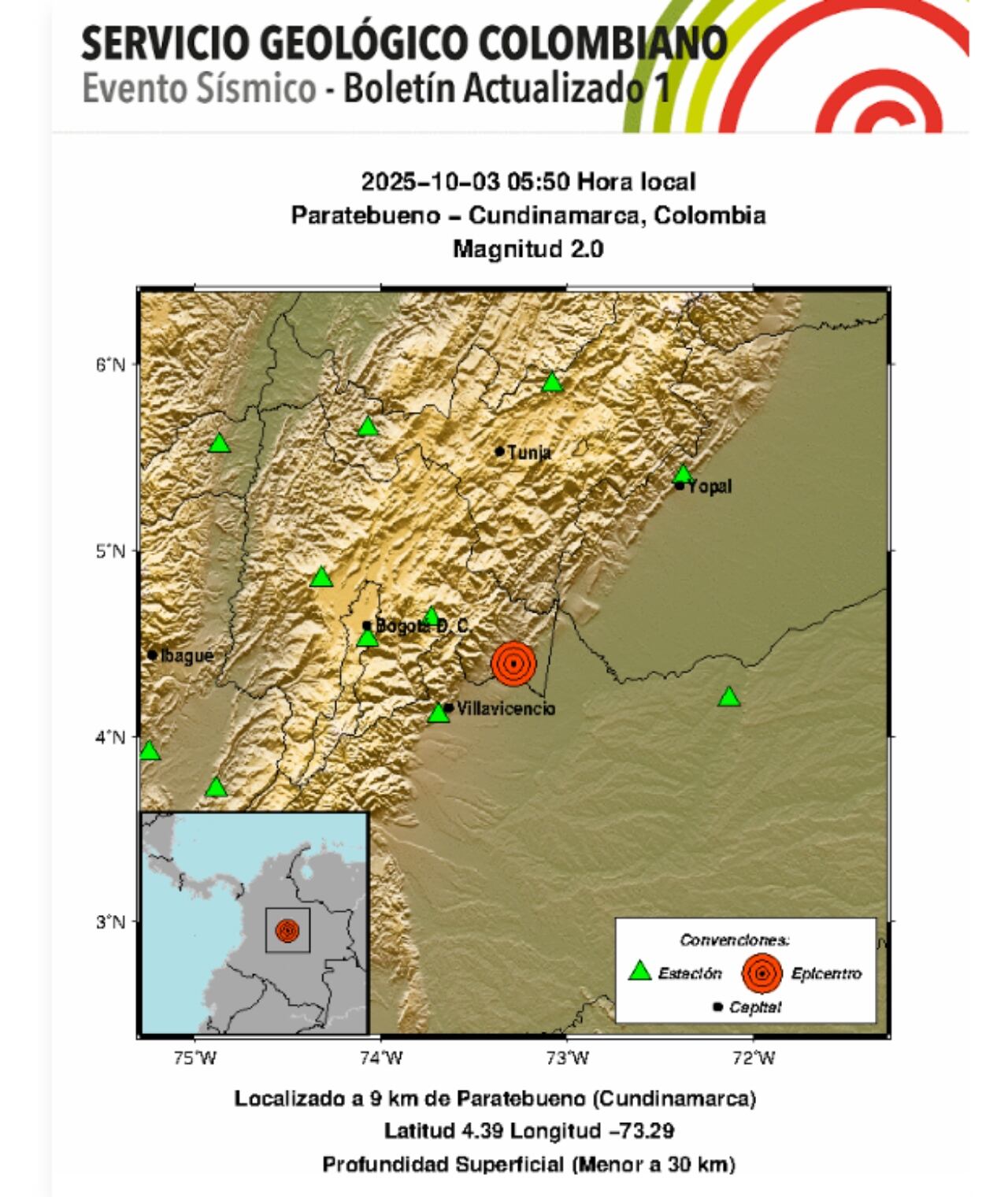 Segundo temblor en Colombia durante este viernes, 3 de octubre.