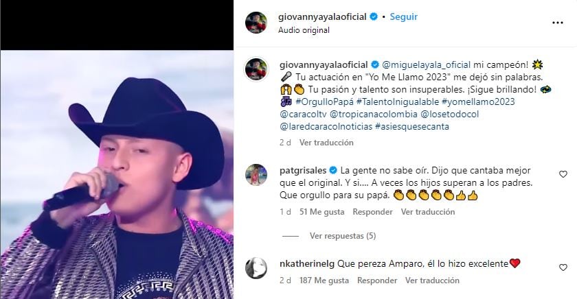 Patricia Grisales comentó la publicación de Giovanny Ayala