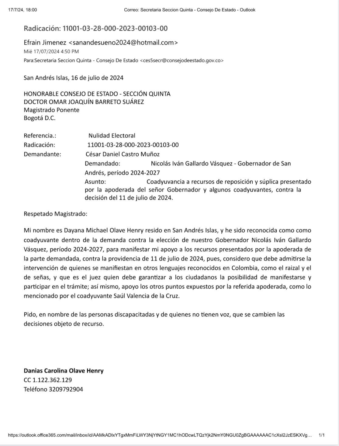 Proceso de nulidad electoral contra el gobernador de San Andrés, Nicolás Gallardo.