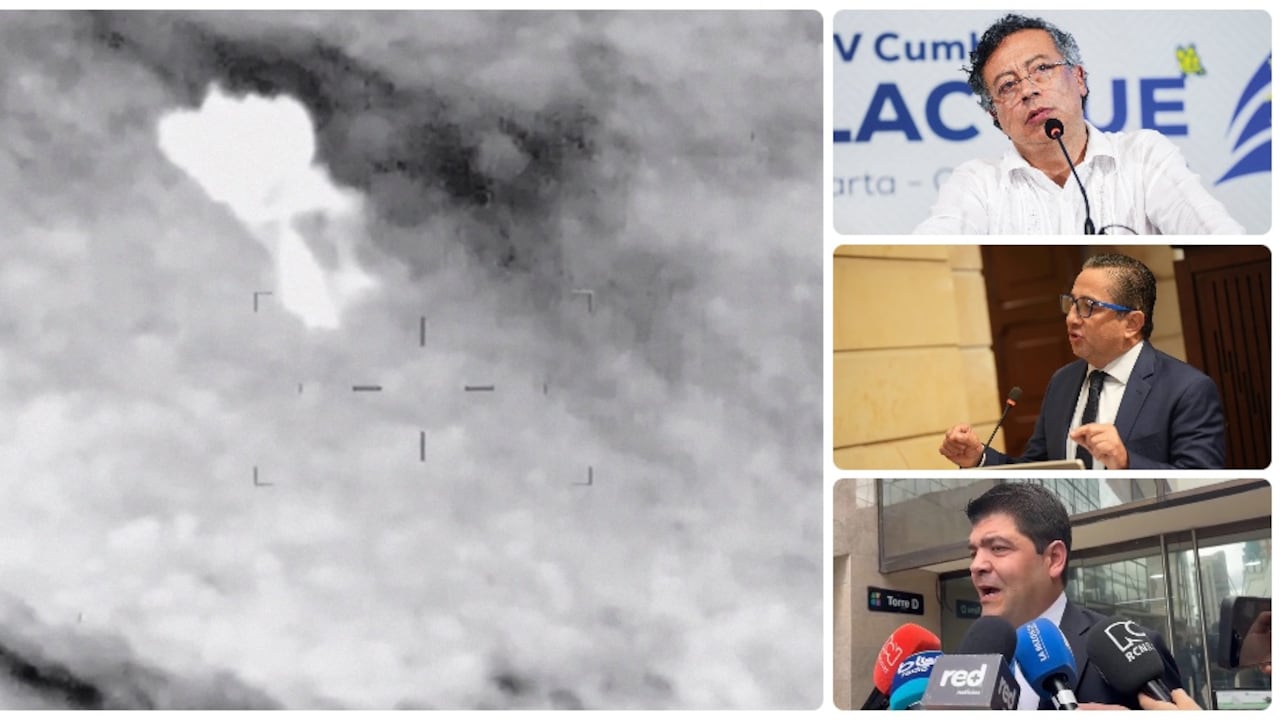 Imágenes del bombardeo en Guaviare, el presidente Gustavo Petro, el representante Julio César Triana, y el expresidente del Congreso, Juan Diego Gómez.