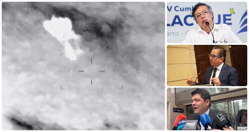 Imágenes del bombardeo en Guaviare, el presidente Gustavo Petro, el representante Julio César Triana, y el expresidente del Congreso, Juan Diego Gómez.