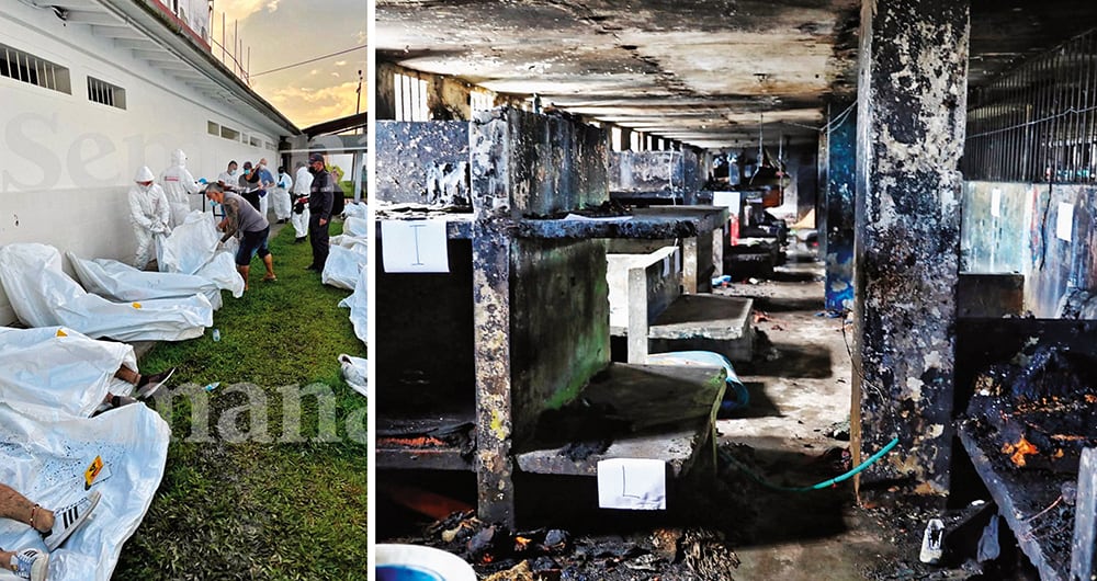   La tarea de los forenses para identificar a cada uno de los 56 reclusos muertos con su nombre y número fue ardua. Mientras tanto, sus familias esperaban en la puerta del penal para obtener respuestas. El patio 8 y todos los camarotes de concreto en donde dormían los detenidos quedaron calcinados. Las imágenes son atroces.