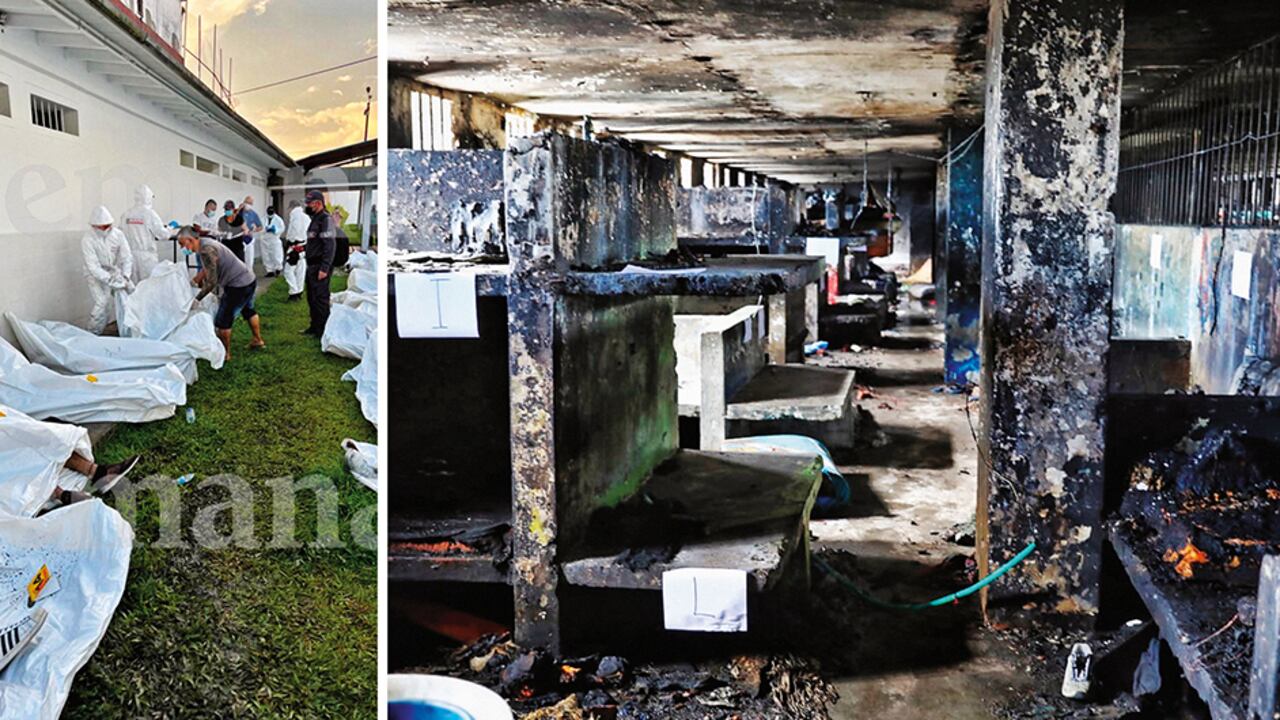 La tarea de los forenses para identificar a cada uno de los 56 reclusos muertos con su nombre y número fue ardua. Mientras tanto, sus familias esperaban en la puerta del penal para obtener respuestas. El patio 8 y todos los camarotes de concreto en donde dormían los detenidos quedaron calcinados. Las imágenes son atroces.