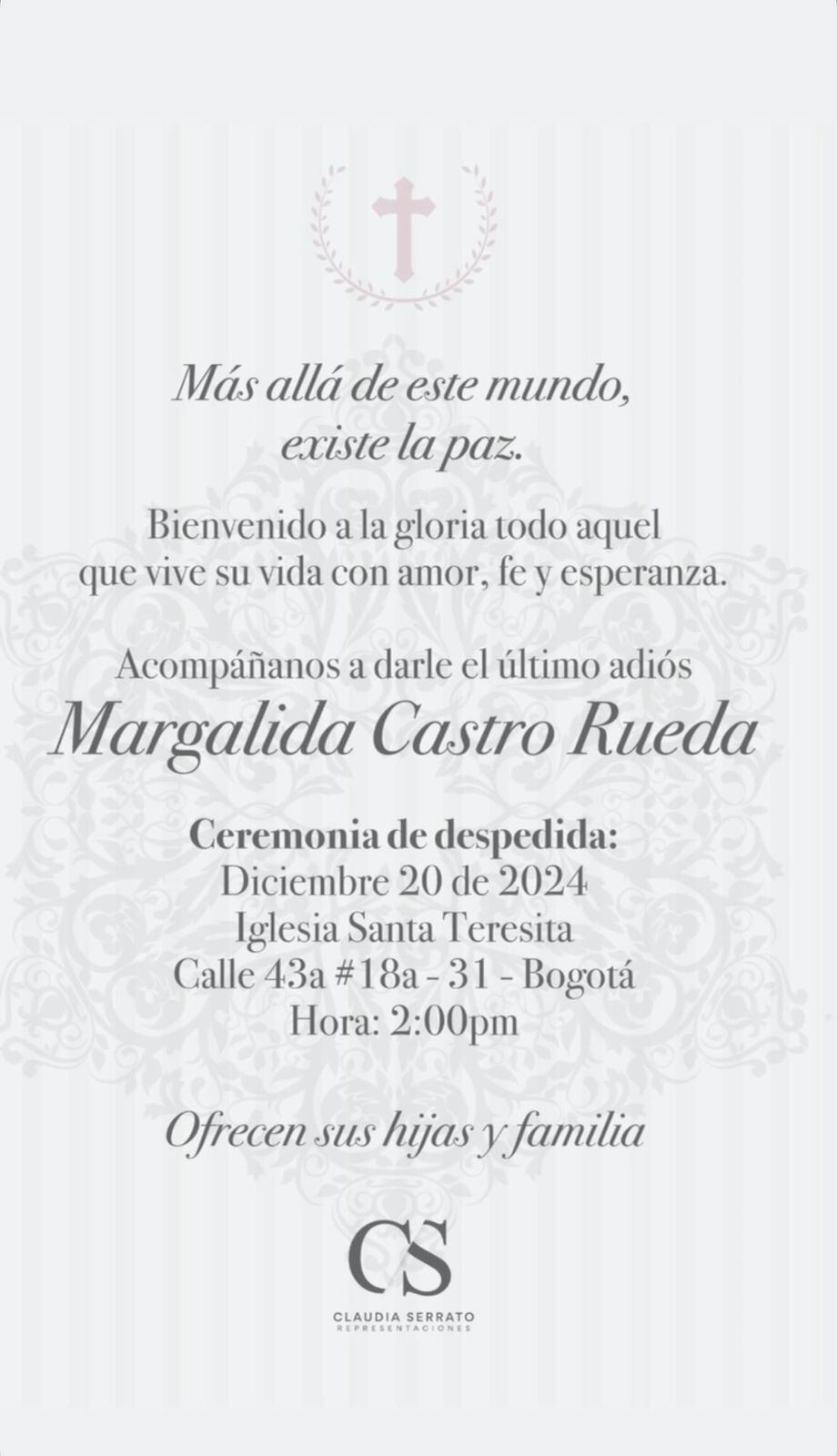 Claudia Serrato compartió en redes sociales información sobre las exequias de Margalida Castro.