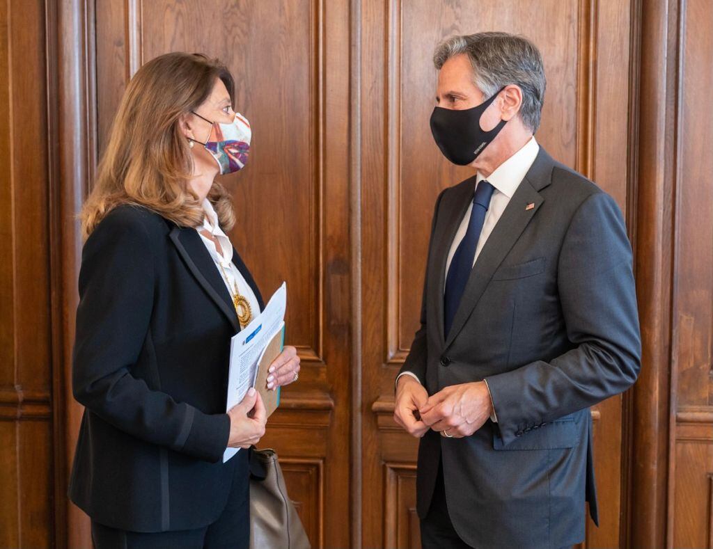 Marta Lucía Ramírez vicepresidenta y canciller con Antony Blinken secretario de Estado de Estados Unidos
