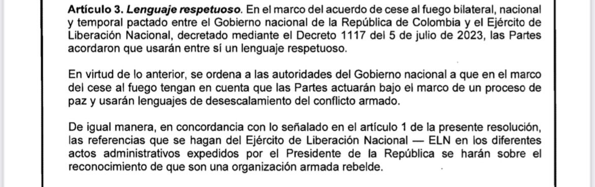 Resolución del presidente Petro sobre lenguaje respetuoso con el ELN