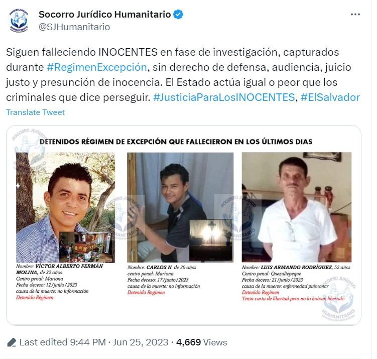 Fotografía de detenidos que fallecieron en los últimos días.