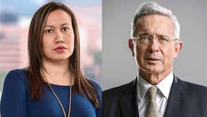 El expresidente y jefe máximo del Centro Democrático, Álvaro Uribe, y la ministra de Salud, Carolina Corcho.