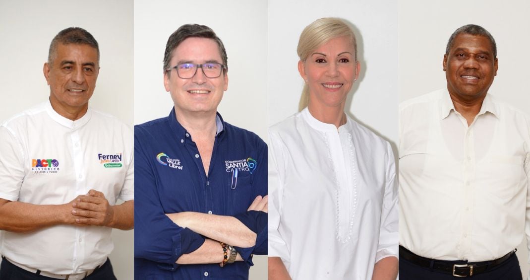 Candidatos a la Gobernación del Valle 2023: Ferney Lozano, Santiago Castro, Dilian Francisca Toro y Óscar Gamboa.