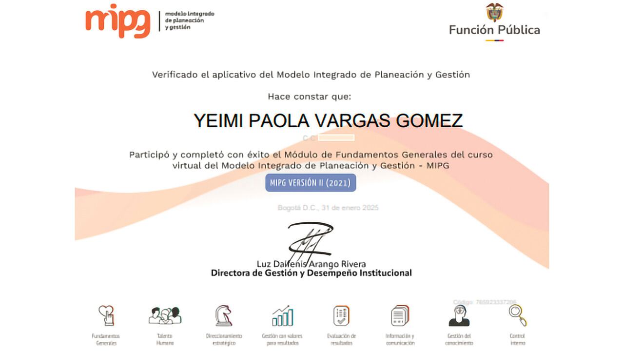 Certificación de nombre de Yeimy Paola Vargas.