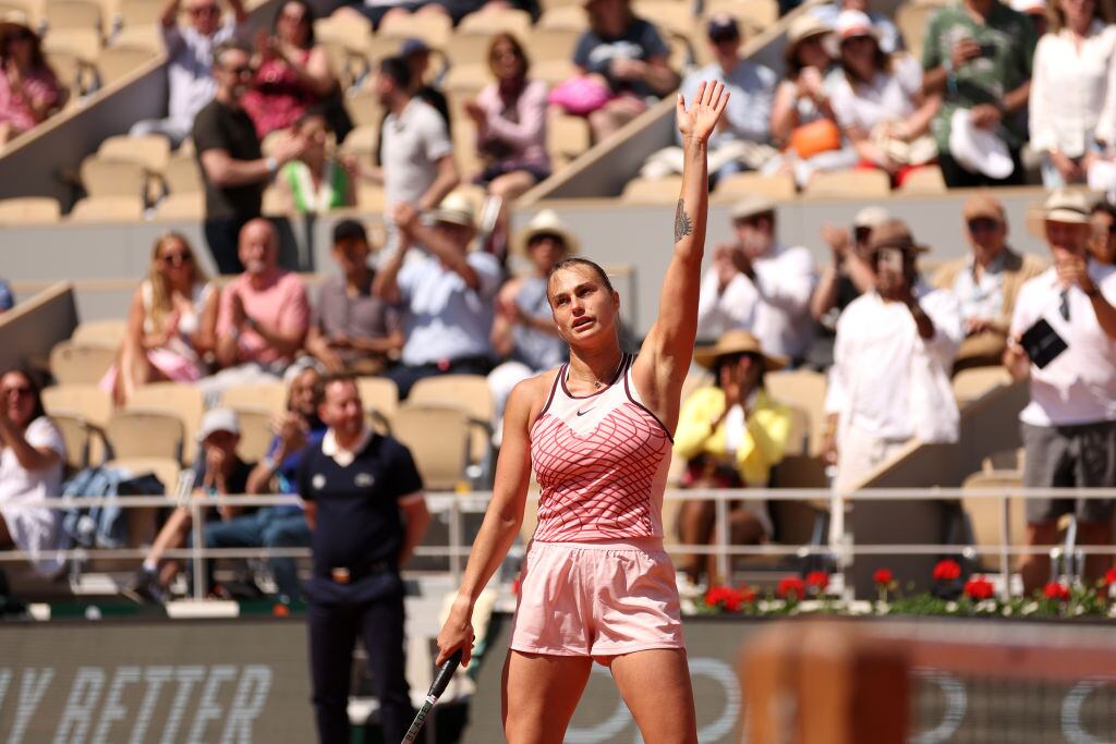 Aryna Sabalenka durante el partido contra Marta Kostyuk, en el Roland Garros.