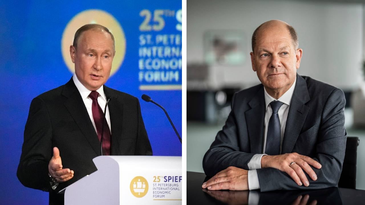 El mandatario alemán señaló que se debe buscar un acuerdo en Ucrania. Foto: AP/Dmitri Lovetsky - Michael Kappeler. Montaje SEMANA.