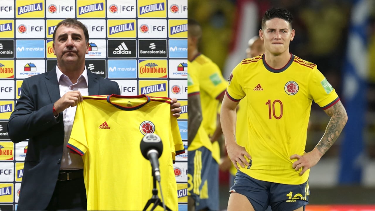 Néstor Lorenzo, James Rodríguez - Selección Colombia. Foto: REUTERS/LUISA GONZALEZ//
AP/Fernando Vergara