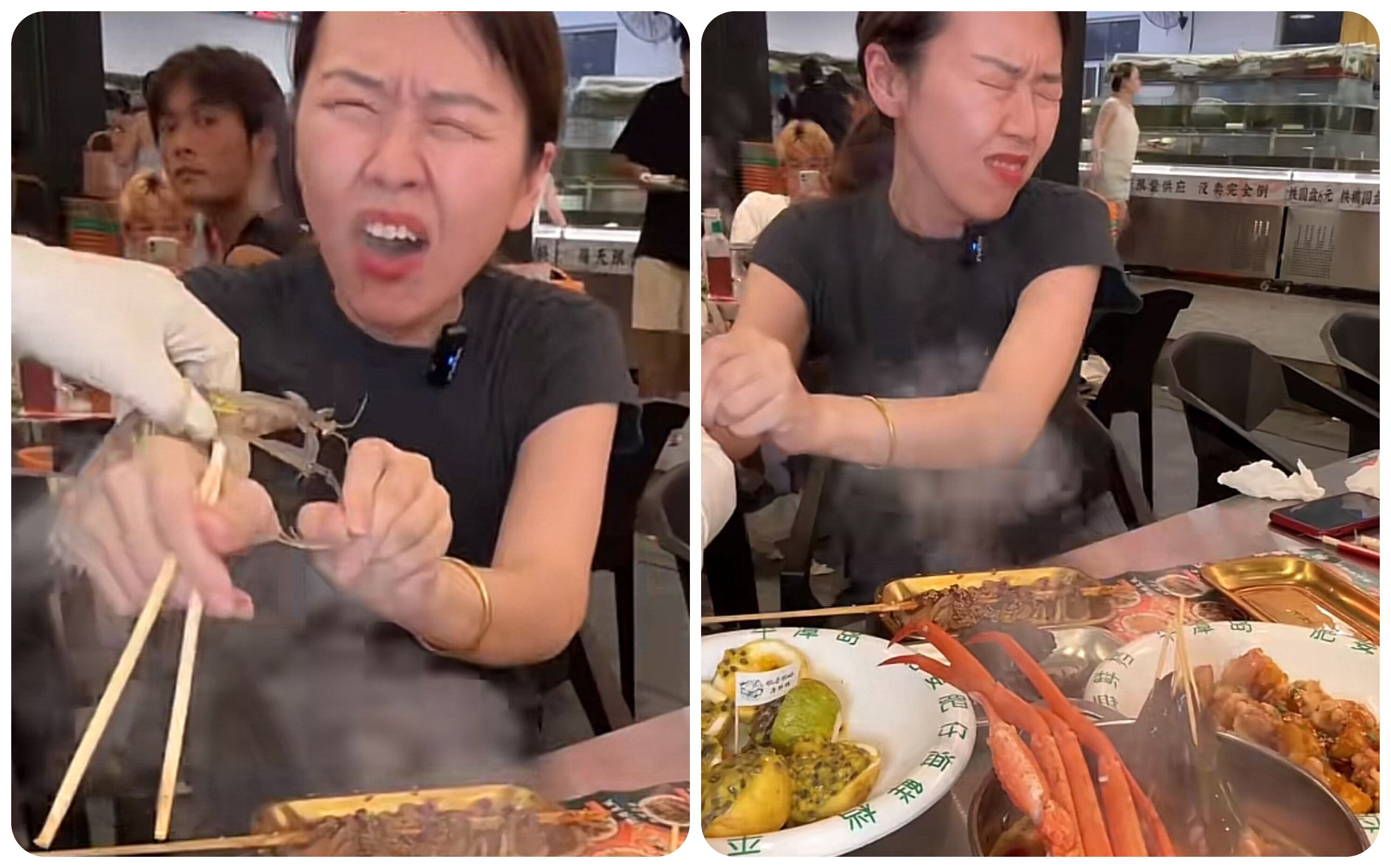 La mujer fue atendida por un camarero que le ayudó a quitar al animal de su mano