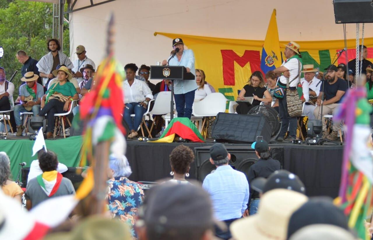 Cali: Presidente Gustavo Petro interviene en la minga indígena en Cali. foto Raúl Palacios, marzo 15-24