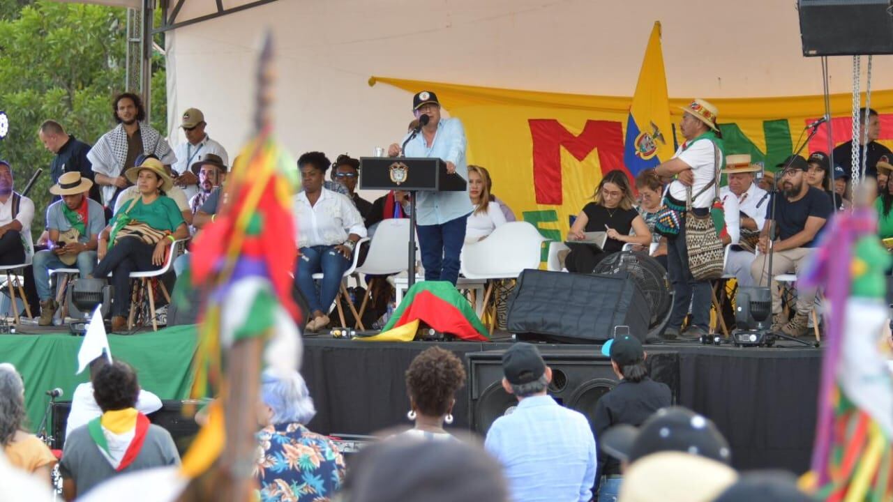 Presidente Gustavo Petro interviene en la minga indígena en Cali. foto Raúl Palacios, marzo 15-24